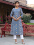 Women Blue Ethnic Motifs Printed Straight Kurta